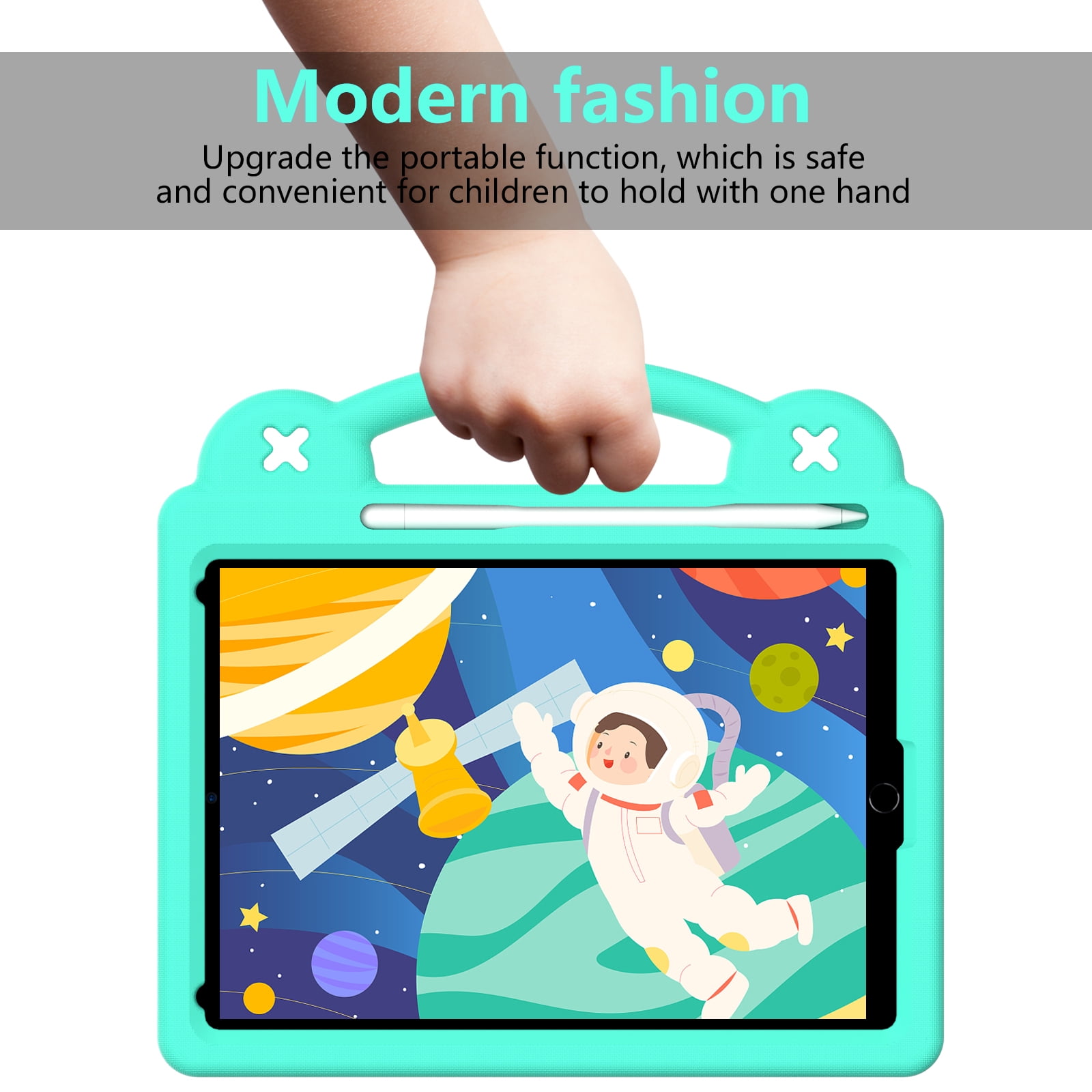 ELEHOLD Kids Case for iPad 9th/8th/7th Gen (2021/2020/2019)10.2 inch, EVA Foam Cute Cartoon Case with Built-in Kickstand Pencil Holder Shockproof Portable Case for iPad 10.2",Mintgreen