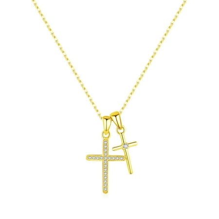 HESHPAWS 925 Sterling Silver 2 PCS Cross Pendant Necklaces ， for Women Cross Pendant Necklace High Jewelry （with Gift Box)