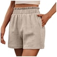 thumbnail image 5 of Athletic Shorts for Women Double Layered Pleats Hem Straight Leg Casual High Waist Sports Loose Fit Casual Fashion Bermuda Cargo Board Gym Khaki Bottoms Sizes M, 5 of 7