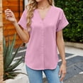 thumbnail image 3 of Mittory Womens Fall V Neck Button Shirt Casual Loose Blouse Short Sleeve Open Front Cardigan Work Office Tunic Tops, 3 of 7