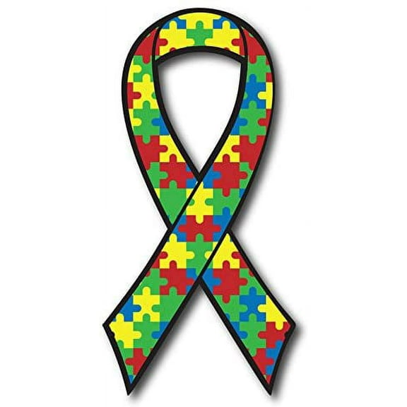 Autism Awareness Puzzle Ribbon Car Decal 3.5" x 7"