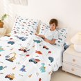 thumbnail image 3 of Metsweet Cartoon Truck Dino King Sheets 4pcs, Kawaii Animal Bedding, Blue Yellow,1 Fitted Sheet, 1 Flat Sheet and 2 Pillowcases, 3 of 5