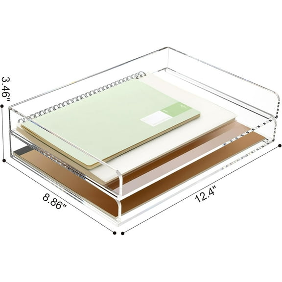2 Pack Stackable Paper Letter Tray, A4 Desk Organizer, Clear Acrylic Workspace Sorter