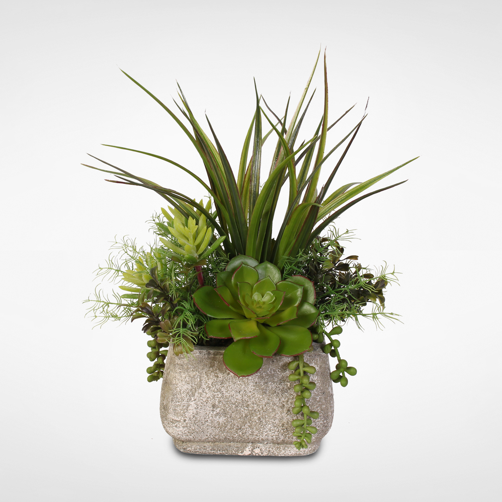 Silk Succulent Arrangement With Grass in a Stone Pot - Walmart.com