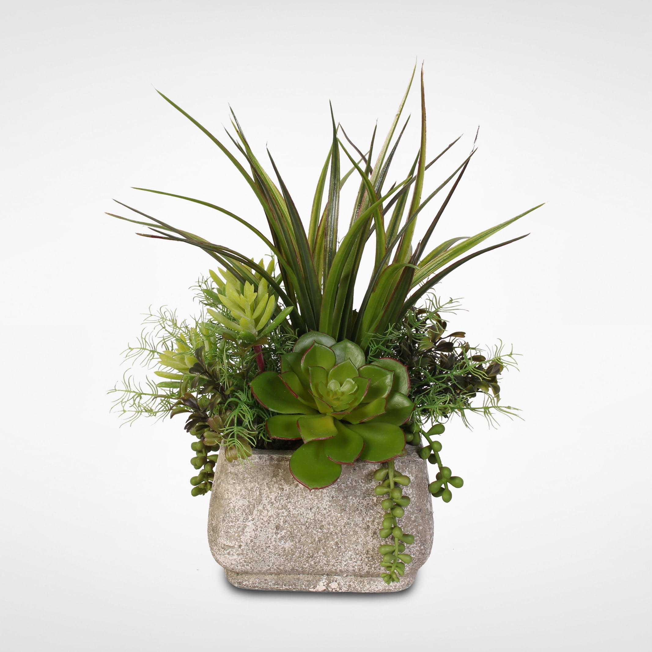 Silk Succulent Arrangement With Grass in a Stone Pot - Walmart.com