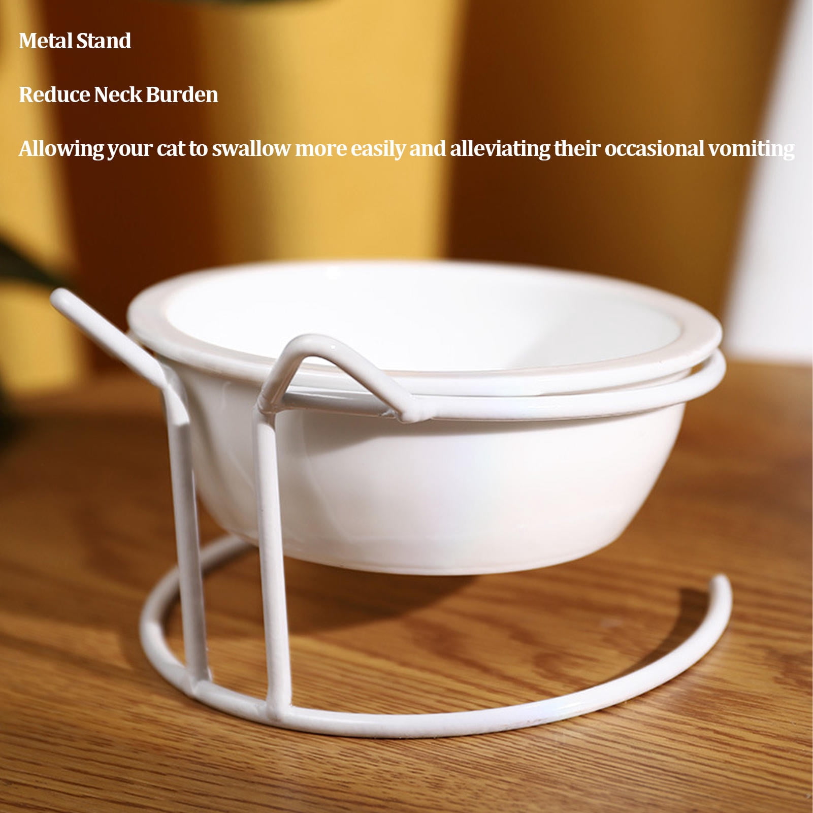 BOKYAN Double Ceramic Cat & Dog Bowl Set with Raised Metal Stand, 15° Tilt, Non‑Slip Feet, Easy Clean, Dishwasher Safe