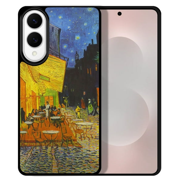 WIRESTER Shockproof Soft Rubber Cover Case for Samsung Galaxy S25 Edge 6.7 inch 2025, Cafe Terrace At Night Van Gogh