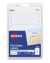 Avery Permanent-Adhesive File Folder Labels For Laser and Inkjet Printers, 1/3 Cut, 2/3 x 3-7/16 Inches, White, Pack of 252