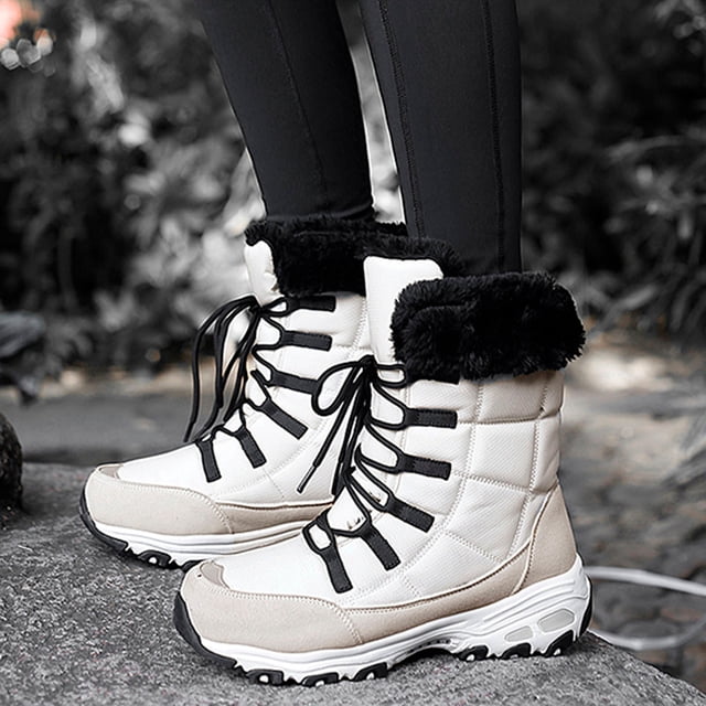 DPTALR Bottes de Neige pour Femmes Hiver Extérieur avec Velours Antidérapant Plateforme Mi-Tube