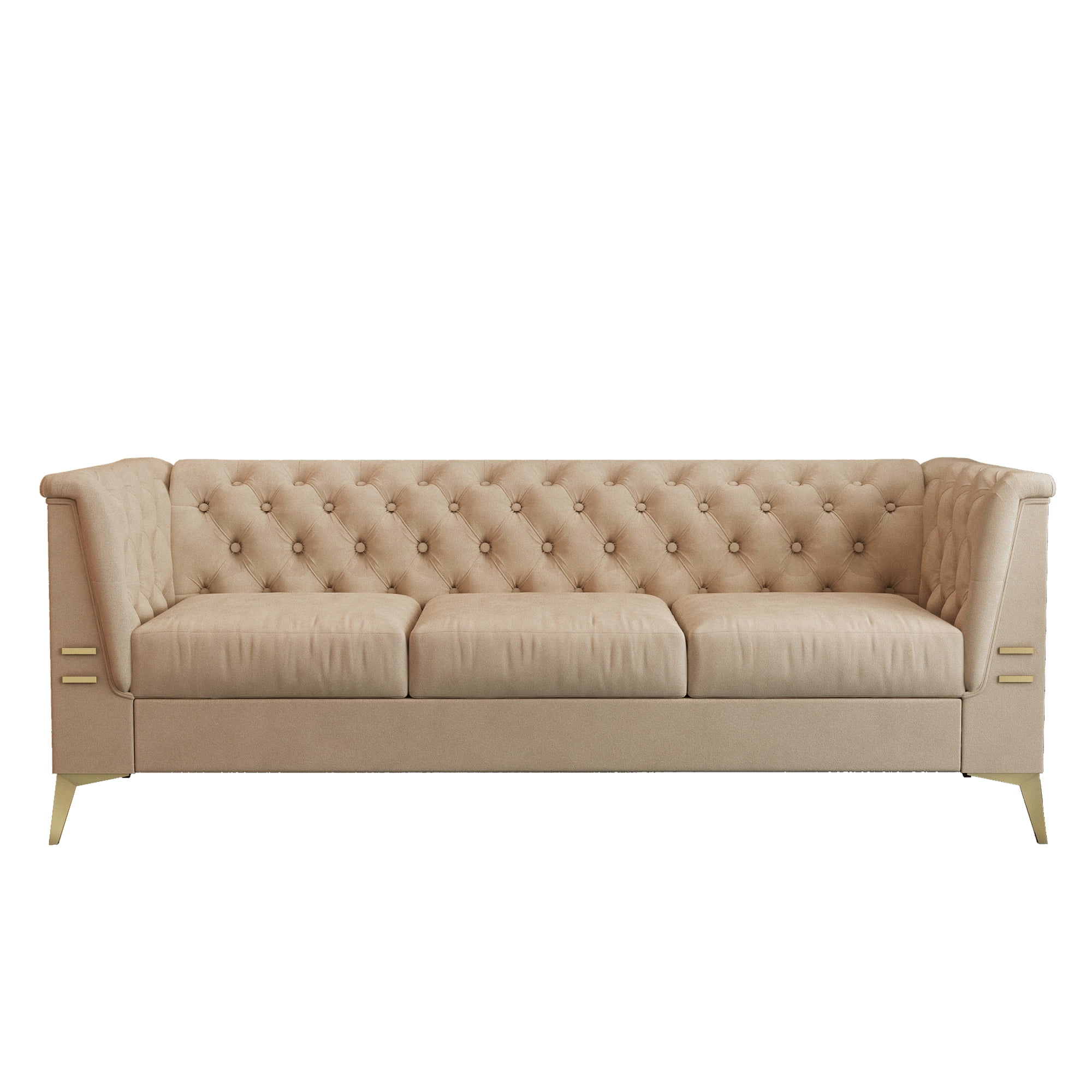 Private Jungle 3-Seater Velvet Sofa Couch with Square Armrest,Tufted Back Seat Cushion,Golden Metal Legs, Modern Upholstered Futon Sleeper Sofa,khaki Private Jungle 3-Seater Velvet Sofa Couch with Square Armrest,Tufted Back Seat Cushion,Golden Metal Legs, Modern Upholstered Futon Sleeper Sofa,khaki
