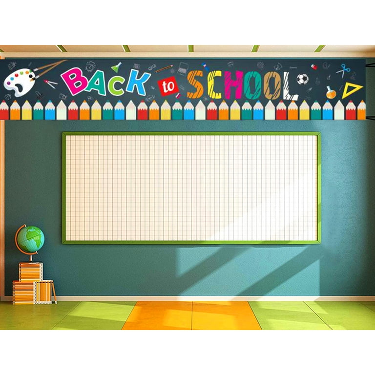 MEHOFOND Back To School Banner - 7x5ft Black Chalkboard Design, Welcome Student Teacher Classroom Decor