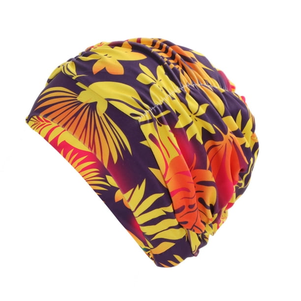 Gorro de Natación Transpirable con Patrón de Hojas 1 Pc Naranja Amarillo
