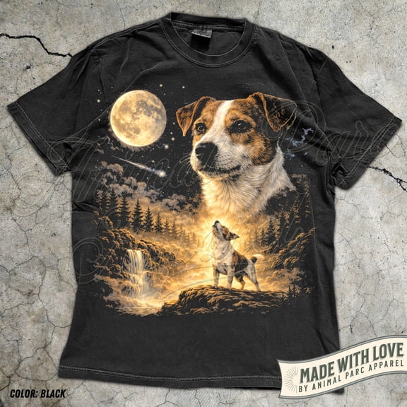 Jack Russell Howling To The Moon T-Shirt, Vintage Graphic Dog Lover Shirt, 90s Full Moon Dog Shirt, Unisex Cotton T-Shirt, Sizes S-3XL