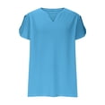 thumbnail image 4 of Tamaño Más Manga Corta Tops para las Mujeres Casual Color Sólido Suelto V-Cuello Tee, Poliéster Más Tamaño Blusa, Lavado a Mano Verano Casual Top, 4 of 9