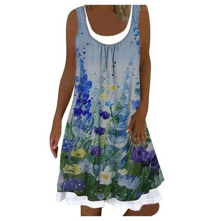 

Dresses for Women Wedding Dress Women s Summer Fashion Casual O Neck Print Sleeveless Splicing Dress Savings Clearance Deals Summer Dresses for Women 2022 Maxi Dress Blue 2XL