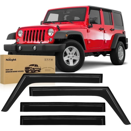 Nilight Window Rain Guards for Jeep Wrangler JK 2007-2018, Out-Channel Window Visors Vent Wind Deflectors-4PCS