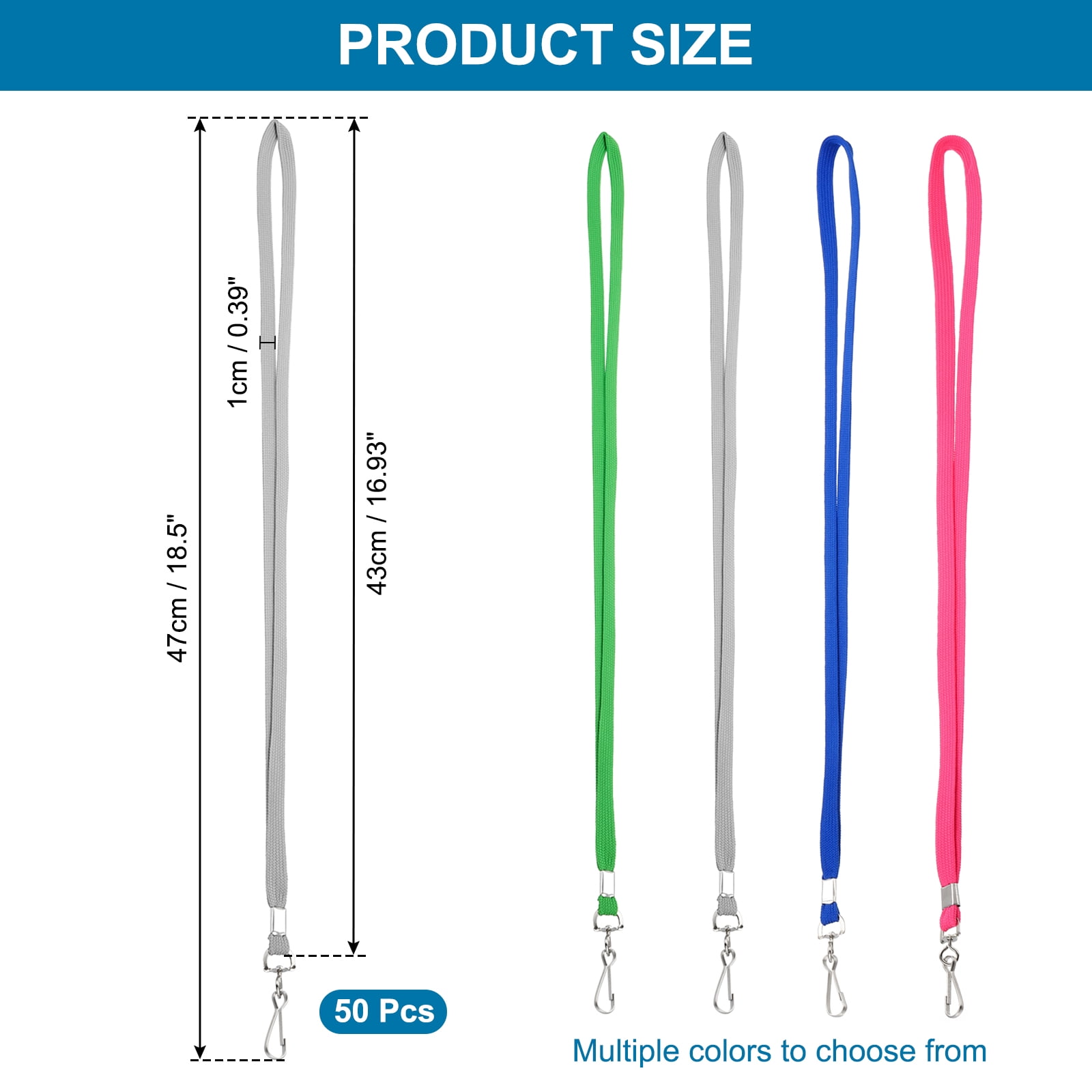 Uxcell 47cm Lanyards Bulk, 50Pcs Teacher Lanyards for ID Badges Keys Badge Lanyard Durable Personalized with Clip for ID Card, Grey