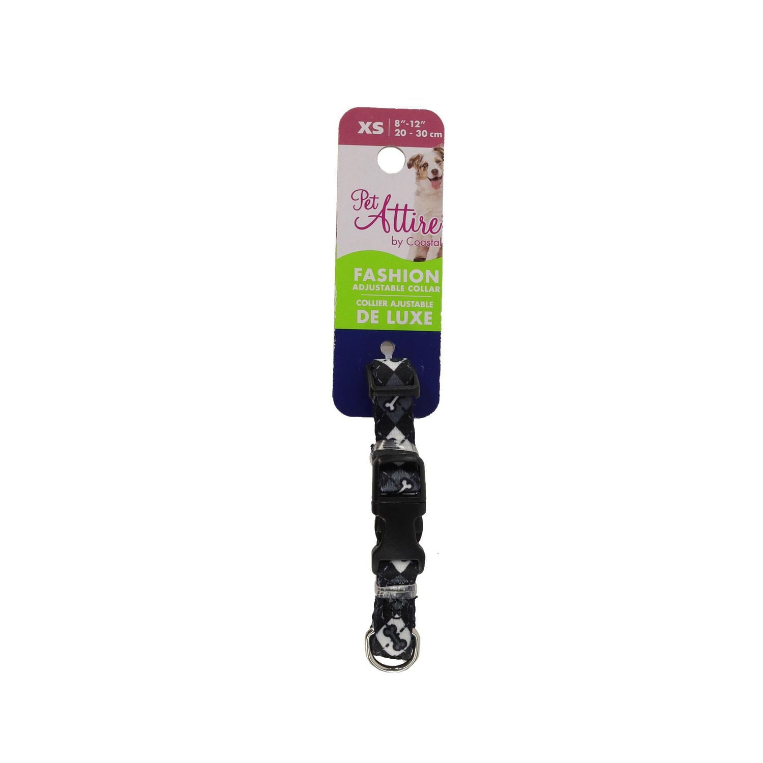 Pet Attire by Coastal Small 8-12" Black Bones Adjustable Dog Collar