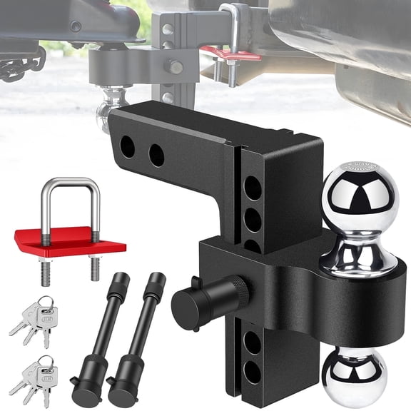 Adjustable Trailer Hitch, Fits 2" Receiver-Heavy Duty Aluminum Tow Hitches with 6-inch Drop/Rise for Truck (12,000 lbs GTW) - Weatherproof Double Anti-Theft Locking Hitch Pins