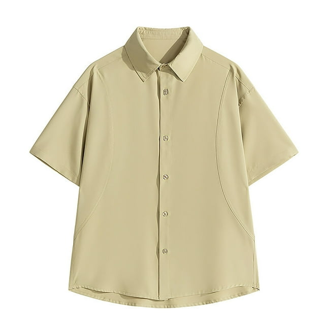 pstuiky Camisas de vestir de manga corta para hombre, Camisa de manga larga vintage informal de color liso con solapa y botones para hombre camisas casuales para hombre xxl