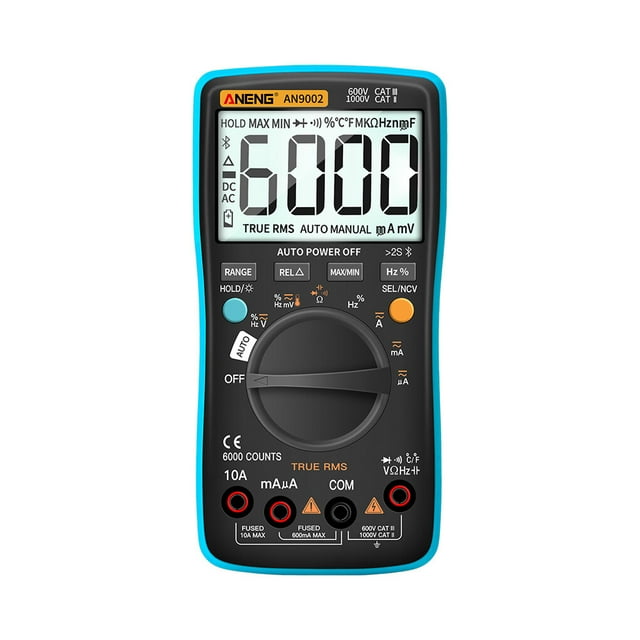 ziyahi ANENG-AN9002 6000 Counts Multimeter LCD Auto-ranging Tester Resistance Temperature Capacitance Detector Electrical Meter Blue Blue