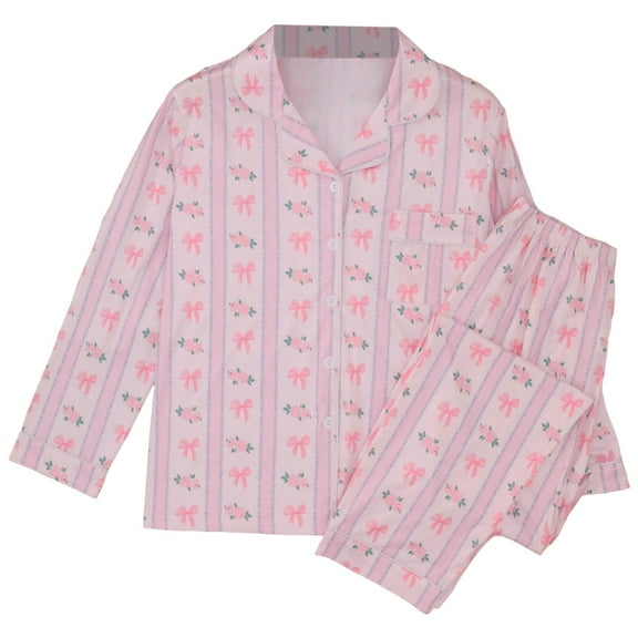 SJLDQY Valentines Women's Pajamas Set 2 Peice Pjs Set for Women Valentine's Day Bowknot Graphic Long Sleeve Pajama Tops Pants Soft Comfy Homewear Sleepwear Outfits