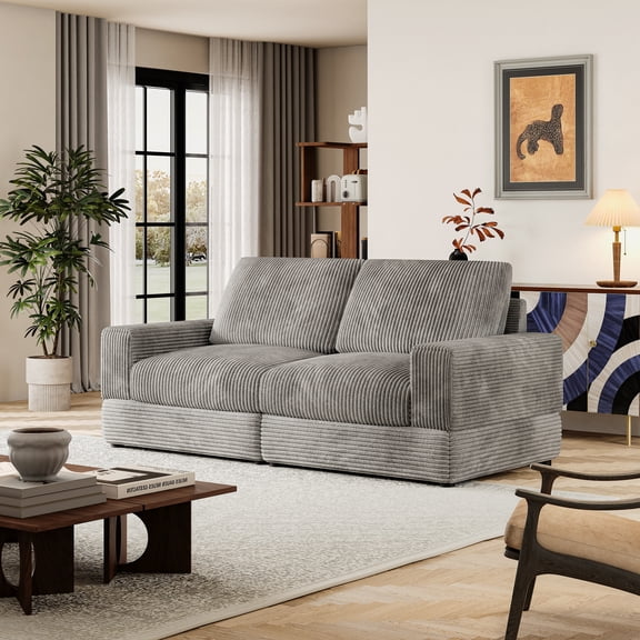 78.7''W Corduroy Modular Sectional Sofa, Comfy 2-Seater Upholstered Loveseat Couch with Armrests and Deep Seat, Modern Sleeper Sofa Bed for Living Room, Bedroom and Office, Gray