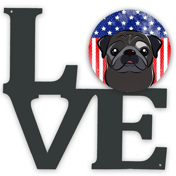 Carolines Treasures BB2193WALV American Flag and Black Pug Metal Wall Artwork LOVE 12X12 multicolor