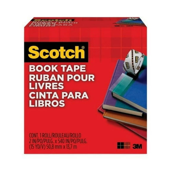 Scotch Book Tape, 3" Core, 2" x 15 yds, Clear, Each