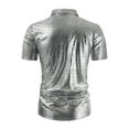 thumbnail image 7 of USNSM Men's Disco Nightclub Sequins Short Sleeve Button Down Shirts 70s Party Dress Shirts Trendy Performance Clothes Silver XL, 7 of 7