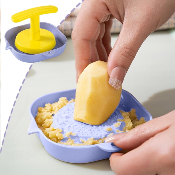 Garlic Press Ginger Crusher Rotary Grinder Kitchen Tool Food Mincer Masher Chopper Peeler Slicer Grater Gadget with V-Shape Spout Easy Clean Dishwasher Safe Durable Plastic Cooking Utensil Accessory