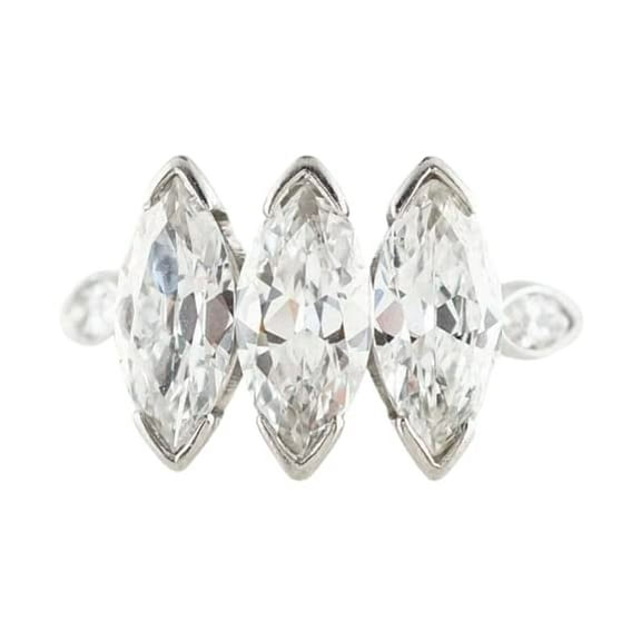 HeartsAndYou 4ct Marquise Cut Moissanite Engagement Ring for Women Trilogy Solitaire 18k White Gold over Silver