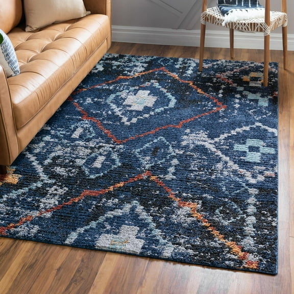 Unique Loom Morocco Collection Area Rug - Rif (4' 1" x 6' 1" Rectangle Navy Blue/Black)