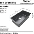 thumbnail image 4 of Sinber HU3219S-B 32" x 19" x 10" Undermount Single Bowl Kitchen Sink with 18 Gauge 304 Stainless Steel Black Finish (Sink Only), 4 of 9
