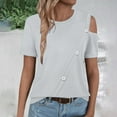 thumbnail image 7 of AherBiu Summer Tops for Women 2024 Cold Shoulder Short Sleeve Basic Comfy Solid Color Tees T Shirts, 7 of 7