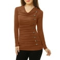 thumbnail image 3 of INSPIRE CHIC Women's Cowl Neck Buttons Decor Long Sleeves Ruched Top, 3 of 4