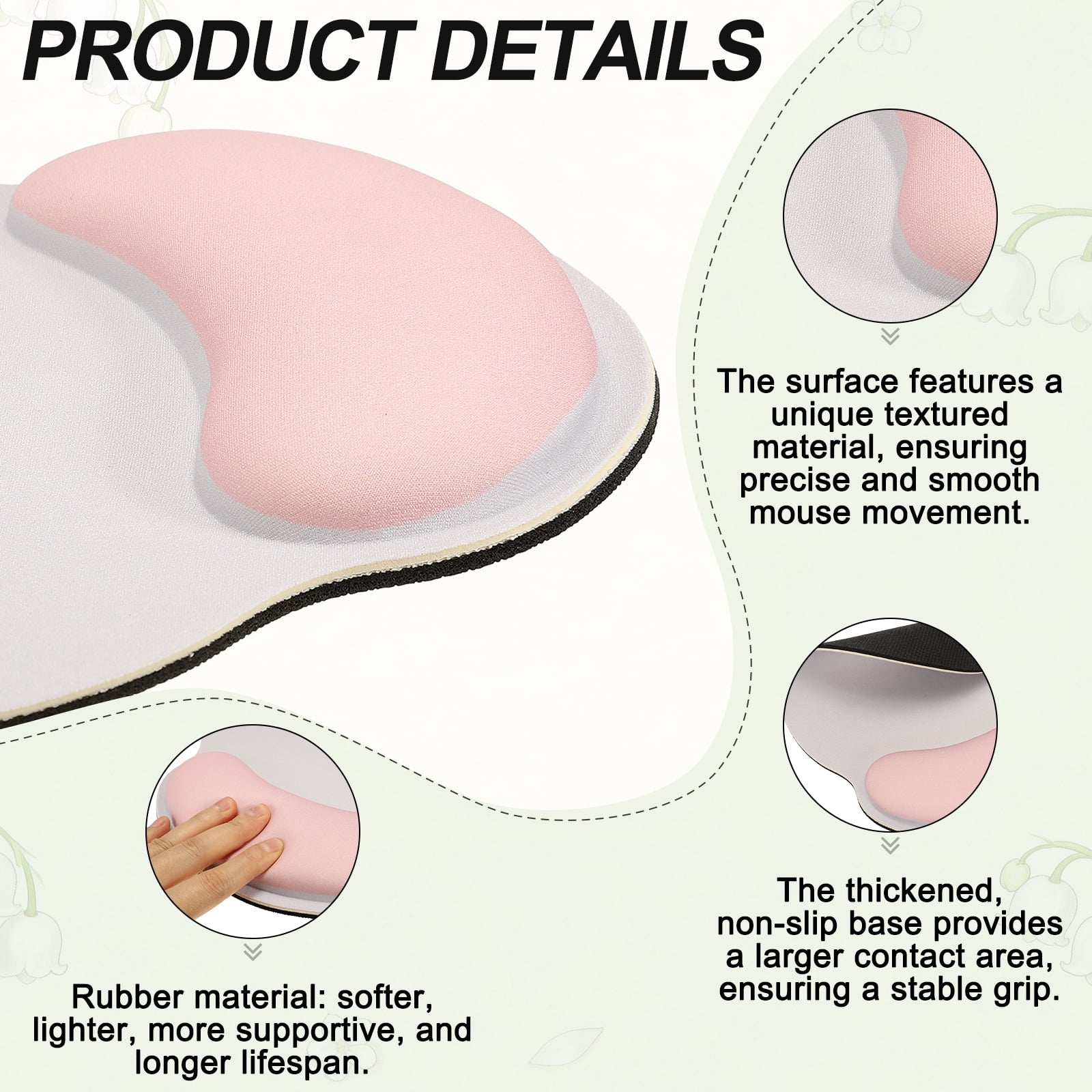 Ergonomic Wrist Rest Set, Memory Foam Mouse Pad and Keyboard Wrist Rest Support Hand Waterproof Cup Pad Non-slip for Office Computer Gaming Home Desk Accessory, Pink/Light Gray