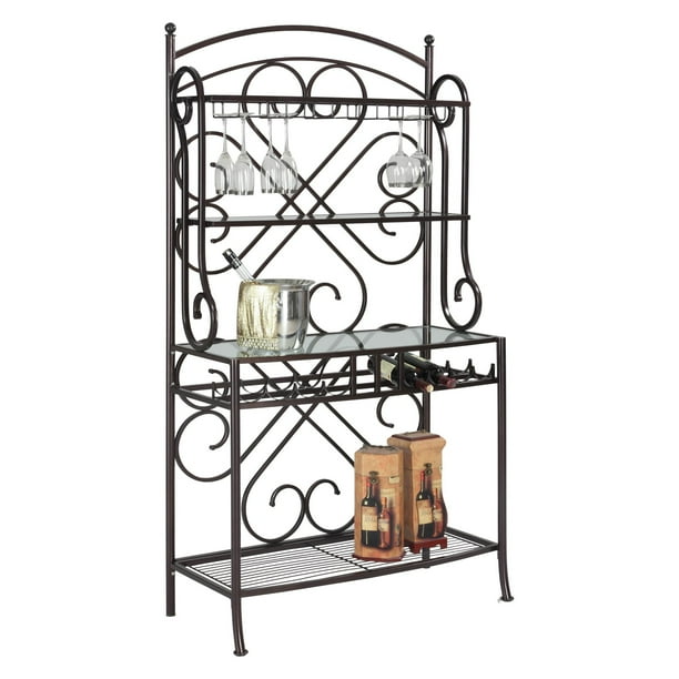 Chintaly 3Shelf Metal Bakers Rack with Glass Shelving