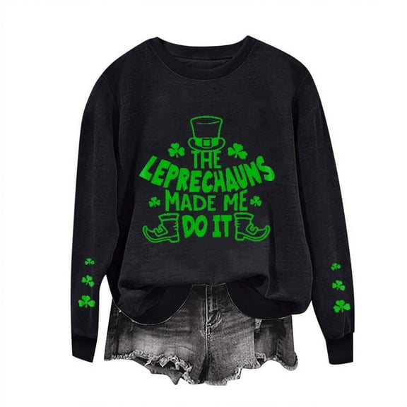 WREESH Womens Crewneck Sweatshirts St. Patrick's Day Sweatshirts Shamrocks Printed Graphic Sweatshirts Loose Fit Long Sleeved Tops Pullover Sweatshirts Green