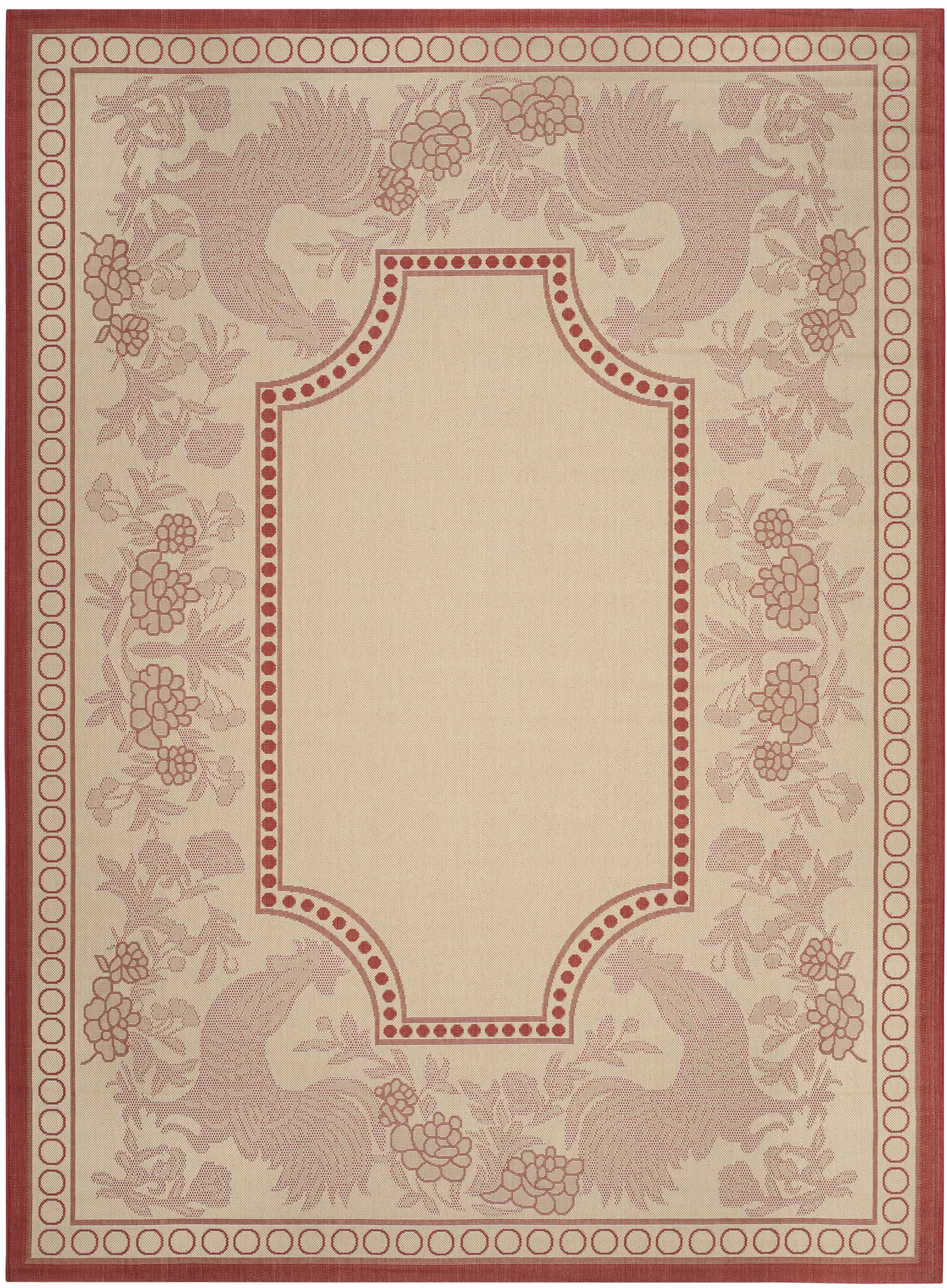SAFAVIEH Courtyard Claire Oriental Indoor/Outdoor Area Rug, Natural/Red, 8' x 11'