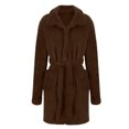 thumbnail image 4 of Fengactive Womens Collared Fleece Robe Textured Lapel Tie Waist Patch Pockets Short Loungewear, 4 of 6