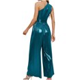 thumbnail image 4 of Usmixi Jumpsuits for Women Dressy Party Club Sexy One Shoulder Sequin Wide Leg Belt Long Jumpsuits Overalls Summer Slash Neck Sleeveless Solid Maxi Formal Rompers Blue xl, 4 of 4