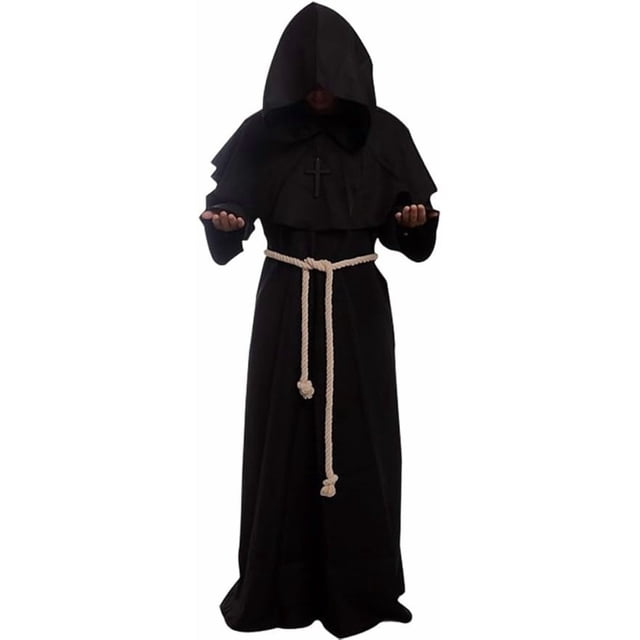 Albornoz de sacerdote, fraile medieval, capucha, monje renacentista, disfraz de monje con capucha