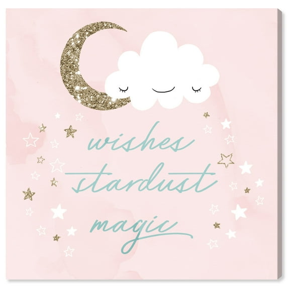 Wynwood Studio 'Wishes Stardust Magic' Typography and Quotes Wall Art Canvas Print - Pink, Gold, 12" x 12"