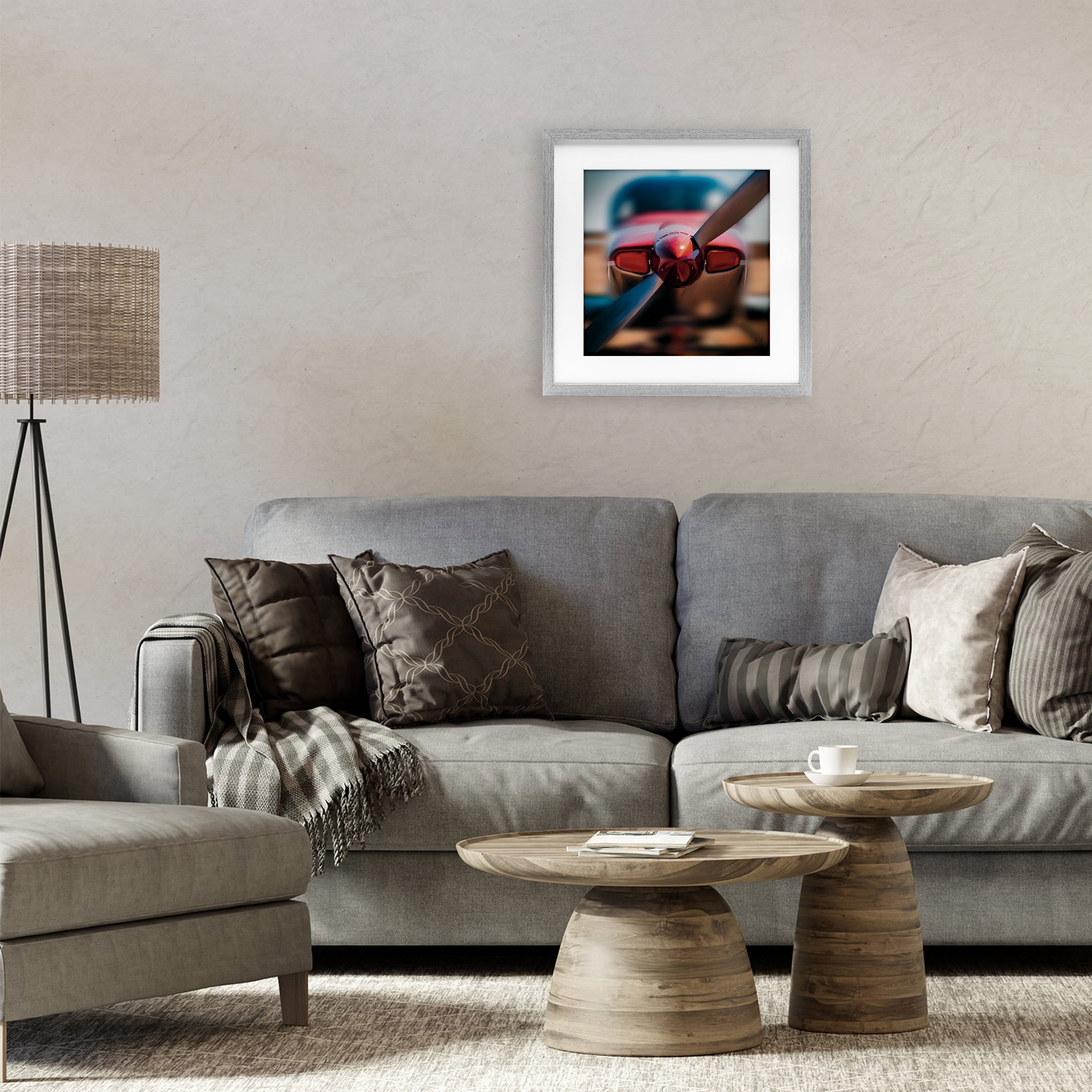 Stupell Industries Red Aircraft Propeller Gray Framed Print Under Glass, design by Renel Peters