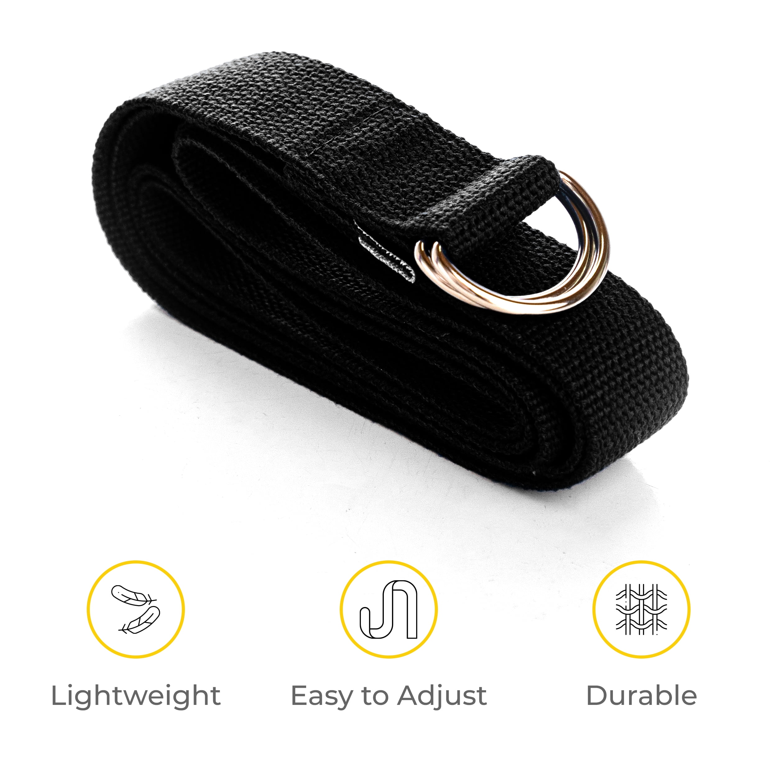 Sunshine Yoga 6-Pack of 6-Foot Yoga Straps - Wholesale Pricing - Adjustable D-Ring Buckle - for Stretching, Flexibility and Exercise - Durable, Thick Cotton - Black