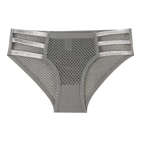 Rohuuque Women's Bikini Bottom Sheer Mesh Cheeky Panties Cutout Color Waistband High Elastic Low Rise Underwear Gray