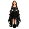 thumbnail image 2 of Girls' Halloween Gothic Off-Shoulder Lace Sleeve Party Dress, off-shoulder cut, lace mesh long sleeves, irregular high-low hem, Suitable For Halloween Parties, Themed Costume Events Gray 9-10 Years, 2 of 7