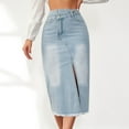 thumbnail image 2 of RUTAYY Jean Skirt For Women Denim Skirt With Pockets Mid High Waist Stretchy Bodycon Midi Skirts Solid Color Flowy Swing Pleated Beach Skirts, 2 of 9
