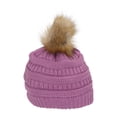 thumbnail image 2 of Gravity Threads Cable Knit Faux Fur Pom Pom Beanie Hat, New Lavender, 2 of 2